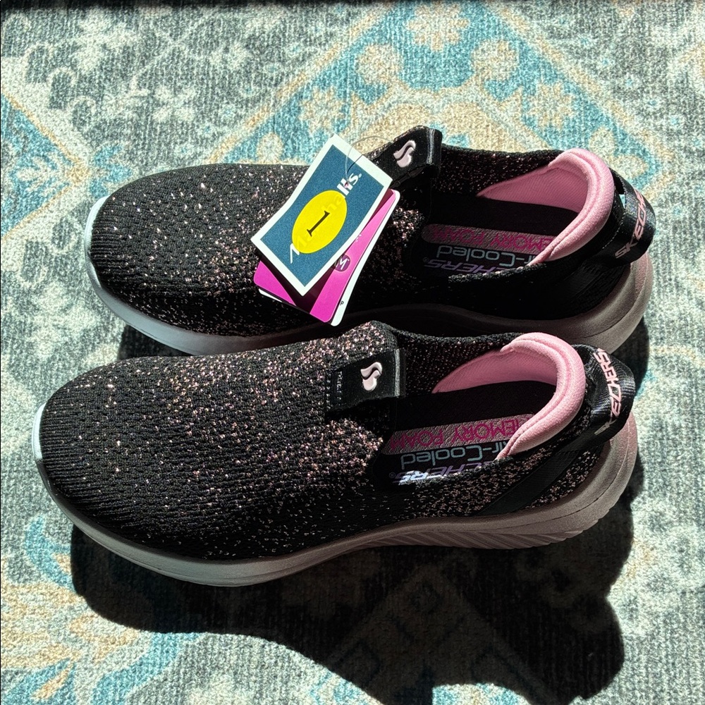 Skechers Black and Pink Kids Sneakers